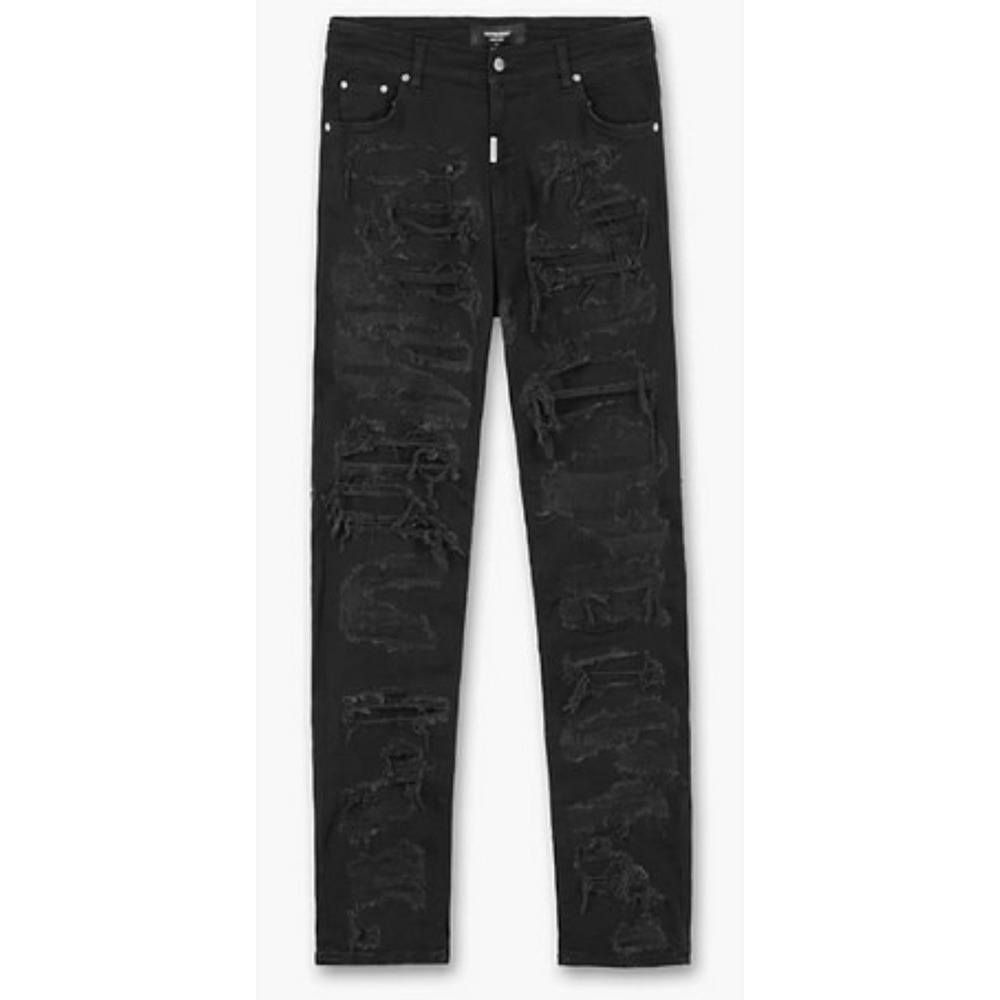 Size 34 - Represent England Shred Distressed Skinny Jean Black